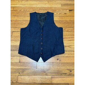 Voboom Mens Waistcoat Size Small Blue Tweed Wool Herringbone Button Up Vest